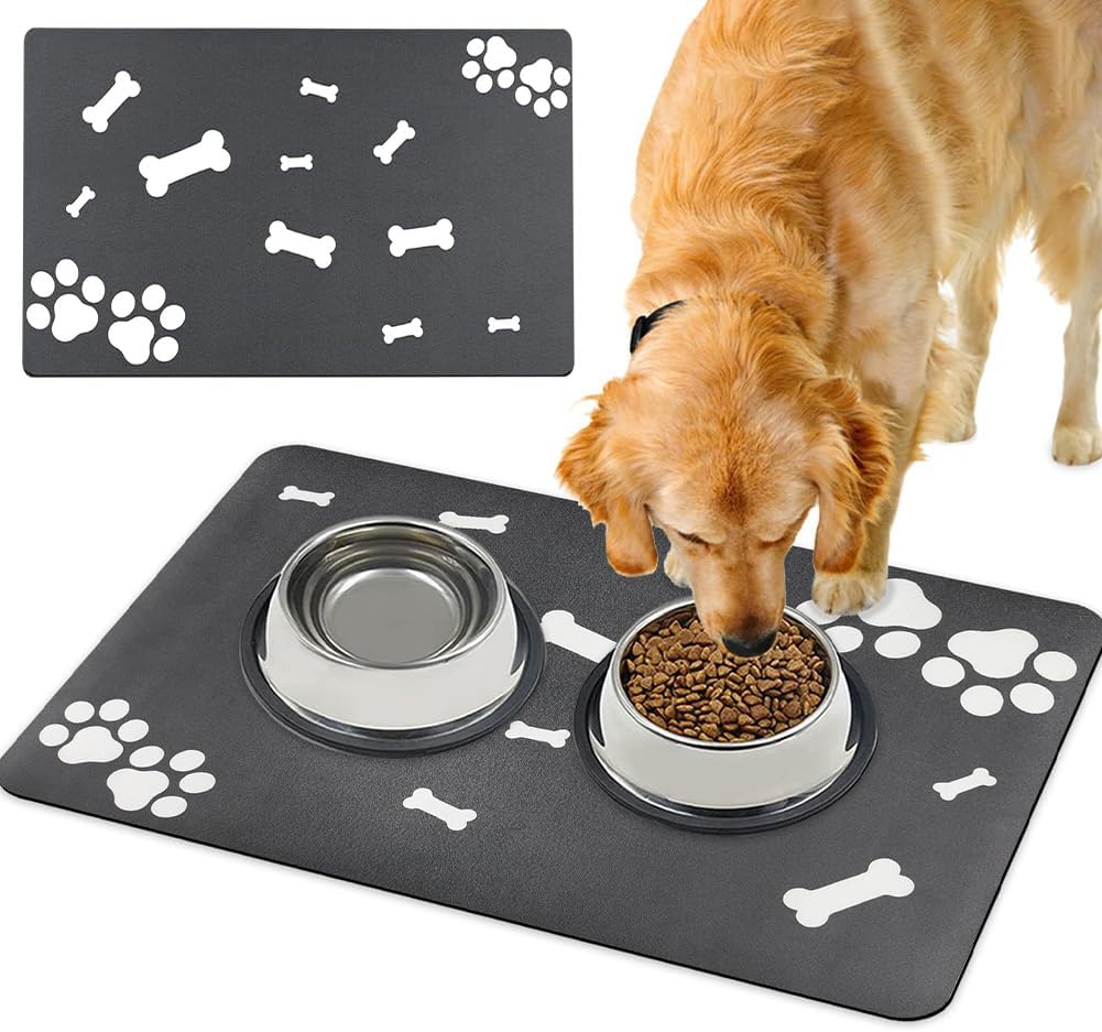 Pet Feeding Mat-Absorbent Pet Placemat Rubber Backing Quick Dry Water Mat for Dog Cat for Food and Water Bowl with Waterproof